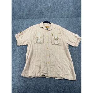 Prestige Original Safari Set Mens Large Tan Linen Blend Shirt Cargo Pants 2pc L